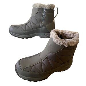 Silent Care Gray Ankle Boots Faux Fur Lining Anti Slip Lightweight Size 10